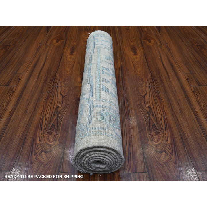 2'7" x 7'11" New Hand Knotted Ivory Wool Runner Oriental Rug - MOA10289534