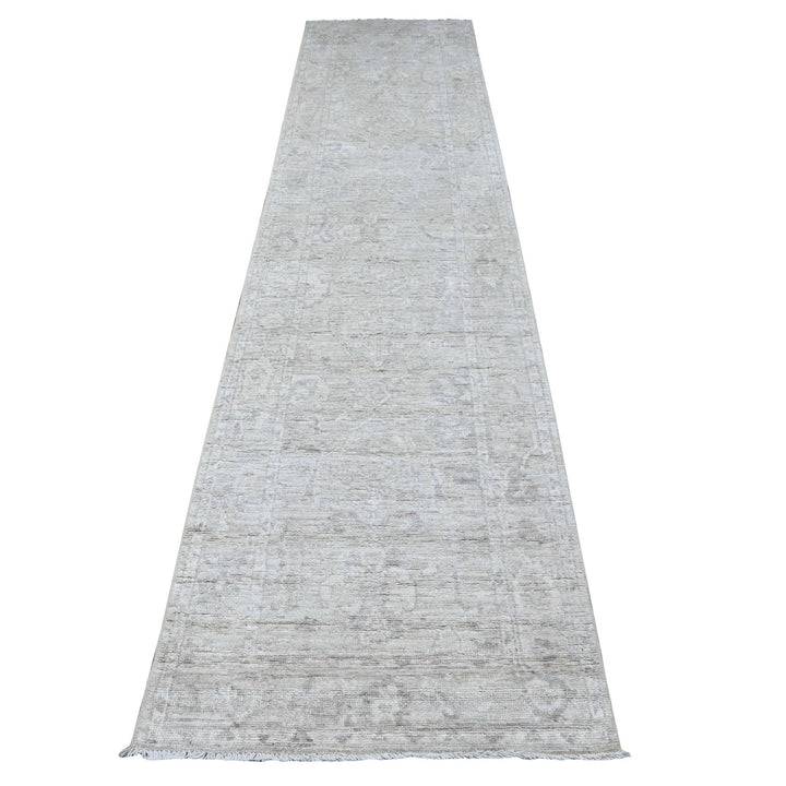 2'9" x 11'9" New Hand Knotted Grey Wool Runner Oriental Rug - MOA10289535