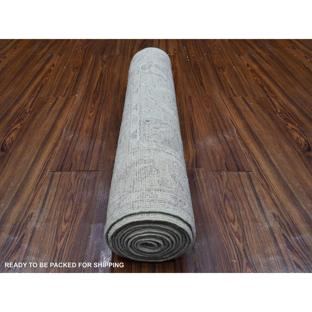 2'9" x 11'9" New Hand Knotted Grey Wool Runner Oriental Rug - MOA10289535