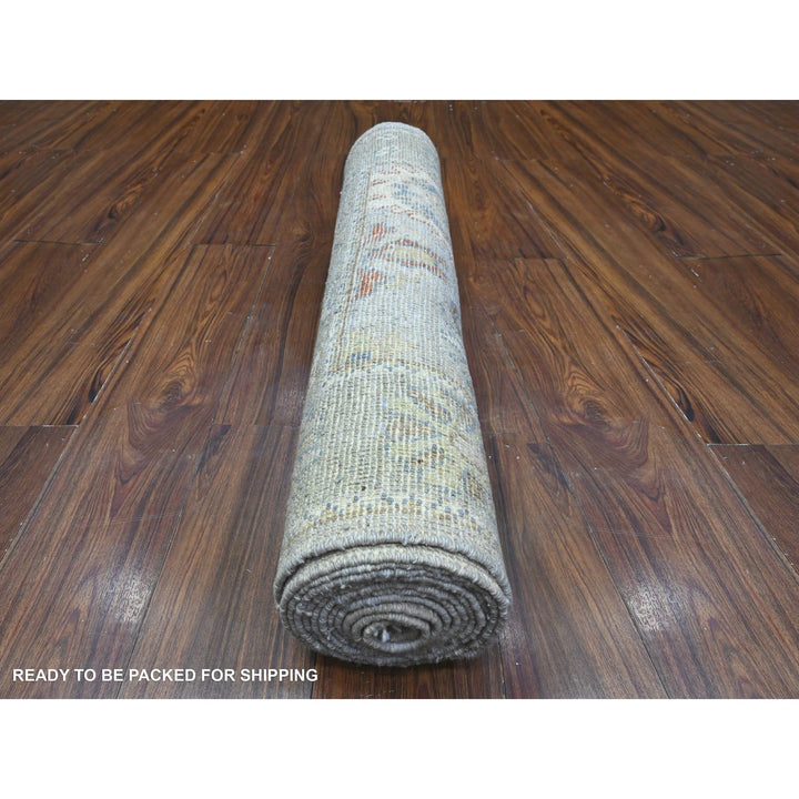 2'9" x 12'6" New Hand Knotted Grey Wool Runner Oriental Rug - MOA10289536