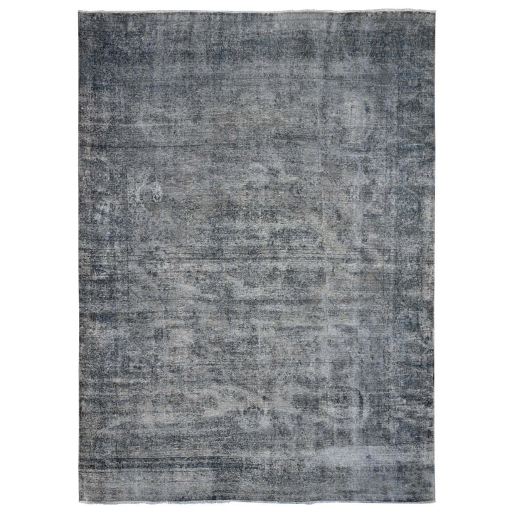 9'10" x 13'0" Vintage Hand Knotted Grey Wool Rectangle Oriental Rug - MOA10289545