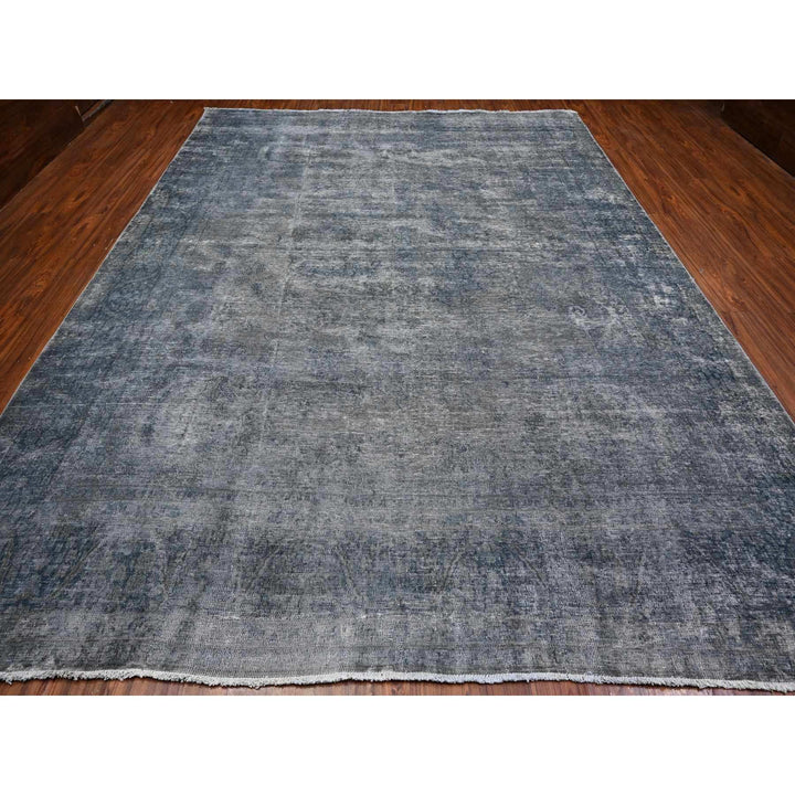 9'10" x 13'0" Vintage Hand Knotted Grey Wool Rectangle Oriental Rug - MOA10289545