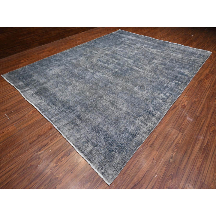 9'10" x 13'0" Vintage Hand Knotted Grey Wool Rectangle Oriental Rug - MOA10289545
