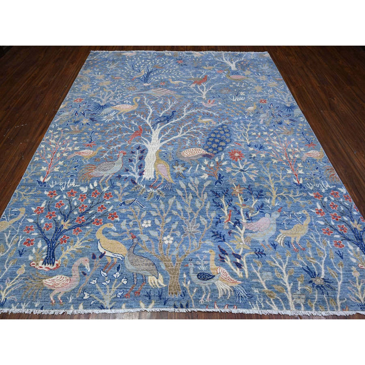 8'1" x 9'11" New Hand Knotted Blue Wool Runner Oriental Rug - MOA10289553