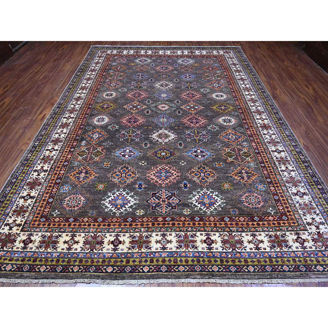 8'10" x 11'11" New Hand Knotted Grey Wool Rectangle Oriental Rug - MOA10289564