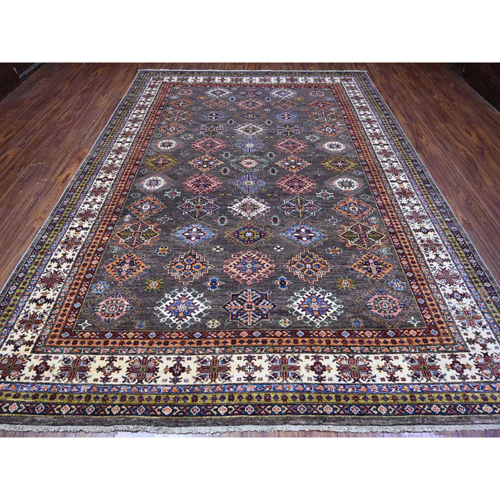 8'10" x 11'11" New Hand Knotted Grey Wool Rectangle Oriental Rug - MOA10289564