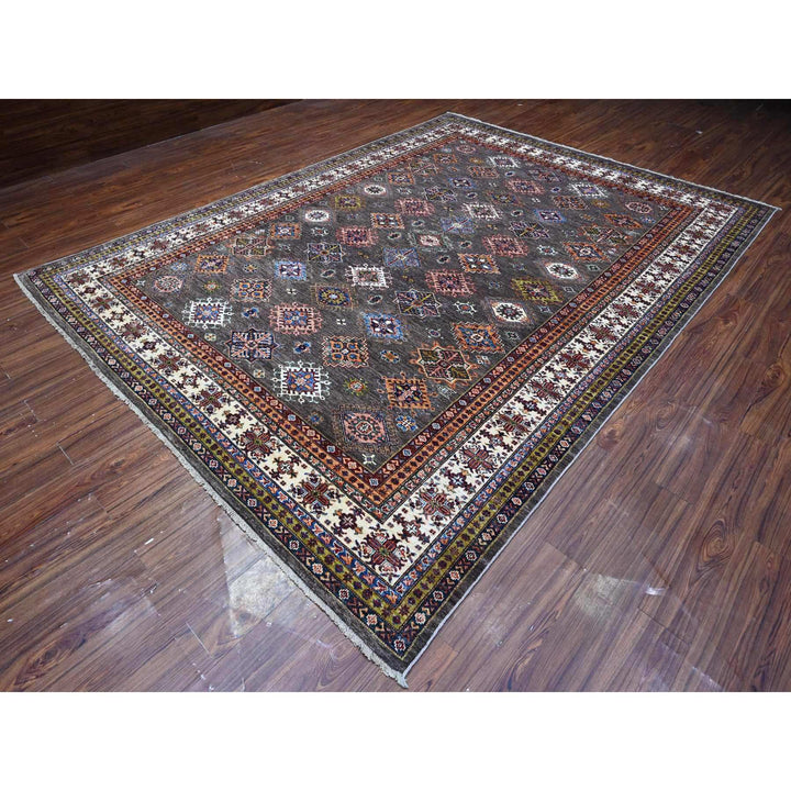 8'10" x 11'11" New Hand Knotted Grey Wool Rectangle Oriental Rug - MOA10289564