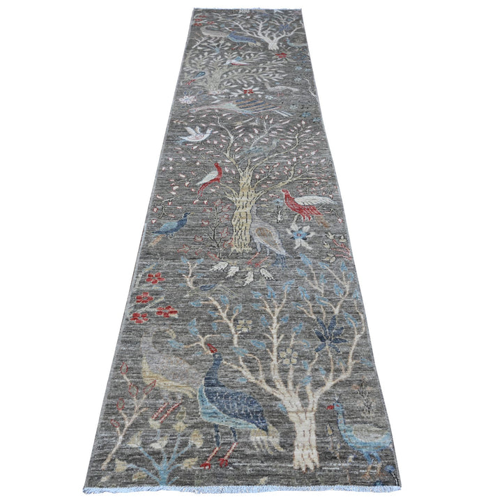 2'8" x 11'8" New Hand Knotted Grey Wool Runner Oriental Rug - MOA10289580