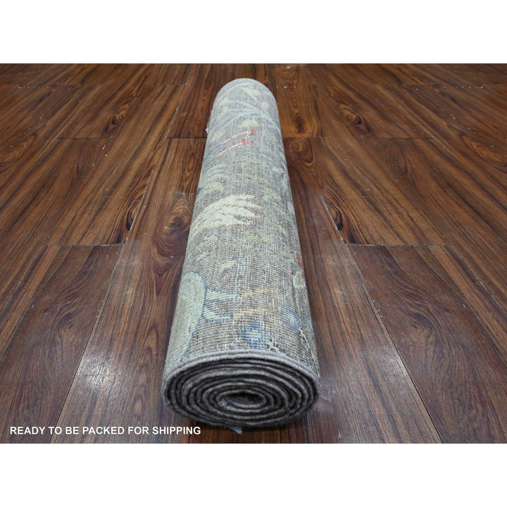 2'6" x 9'9" New Hand Knotted Grey Wool Runner Oriental Rug - MOA10289581