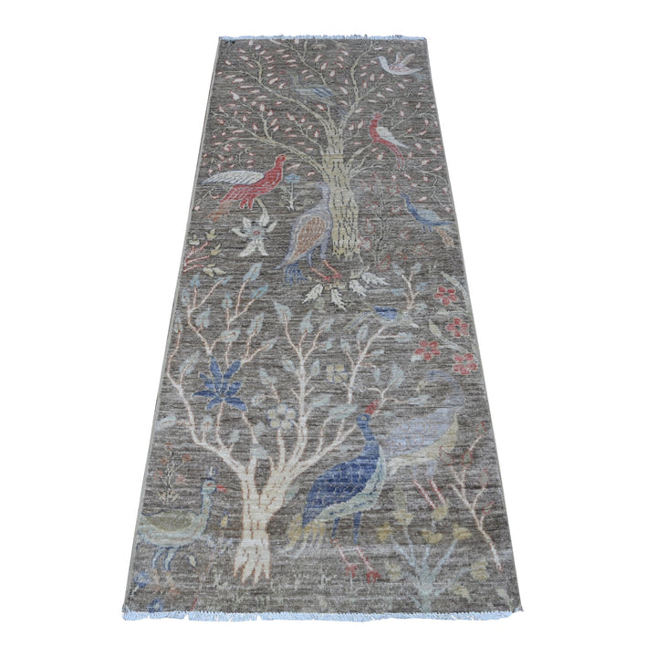 2'6" x 6'2" New Hand Knotted Grey Wool Runner Oriental Rug - MOA10289583