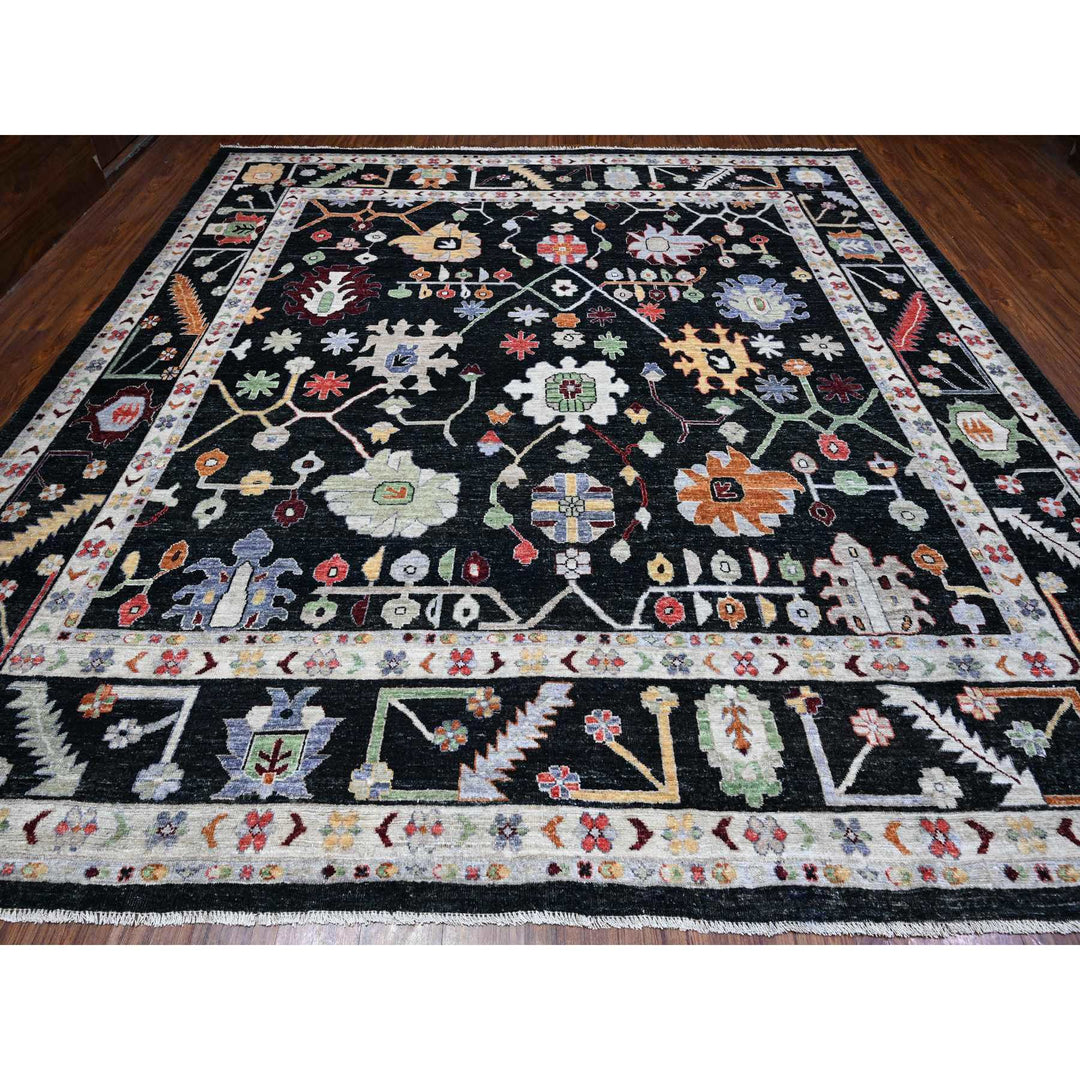 11'11" x 11'6" New Hand Knotted Black Wool Square Oriental Rug - MOA10289586