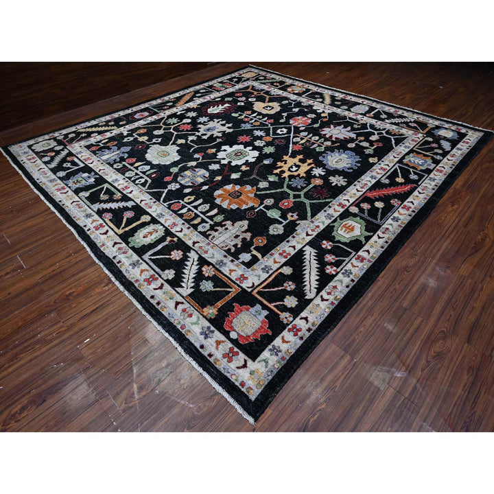 11'11" x 11'6" New Hand Knotted Black Wool Square Oriental Rug - MOA10289586