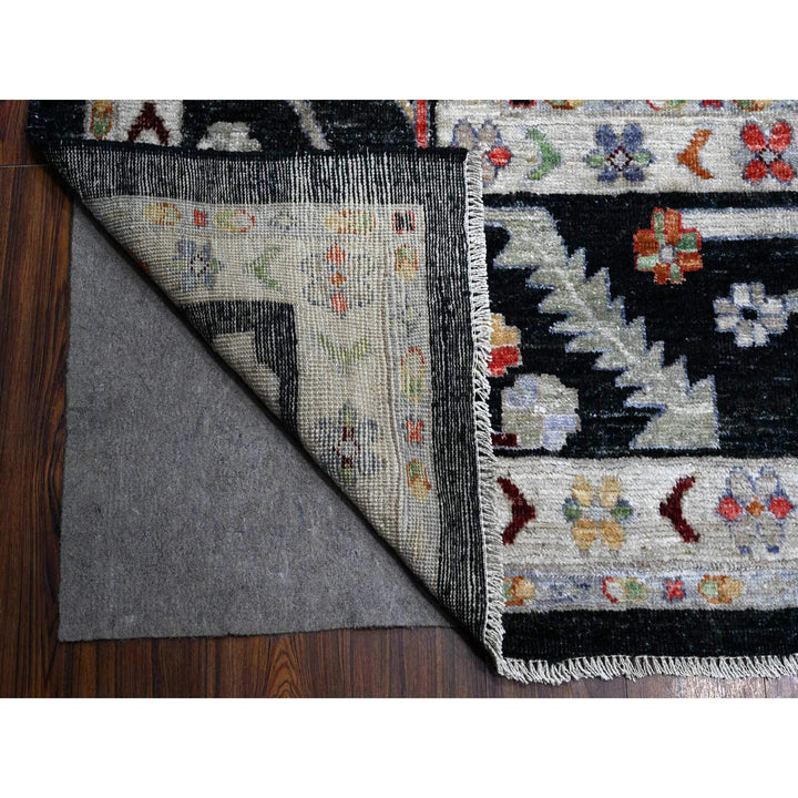 11'11" x 11'6" New Hand Knotted Black Wool Square Oriental Rug - MOA10289586