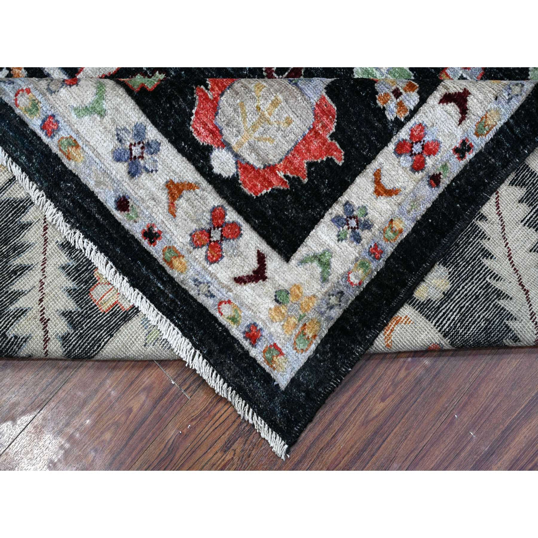 11'11" x 11'6" New Hand Knotted Black Wool Square Oriental Rug - MOA10289586