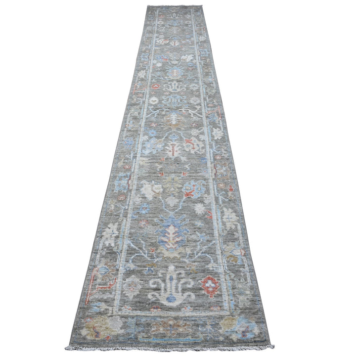 2'6" x 15'3" New Hand Knotted Grey Wool Runner Oriental Rug - MOA10289596