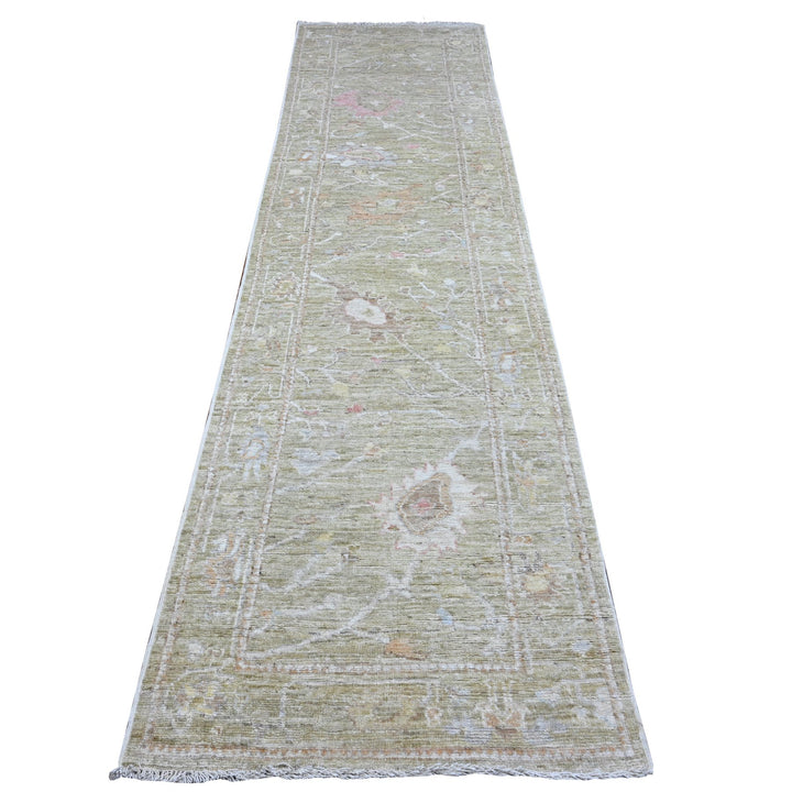 2'9" x 11'5" New Hand Knotted Green Wool Runner Oriental Rug - MOA10289597