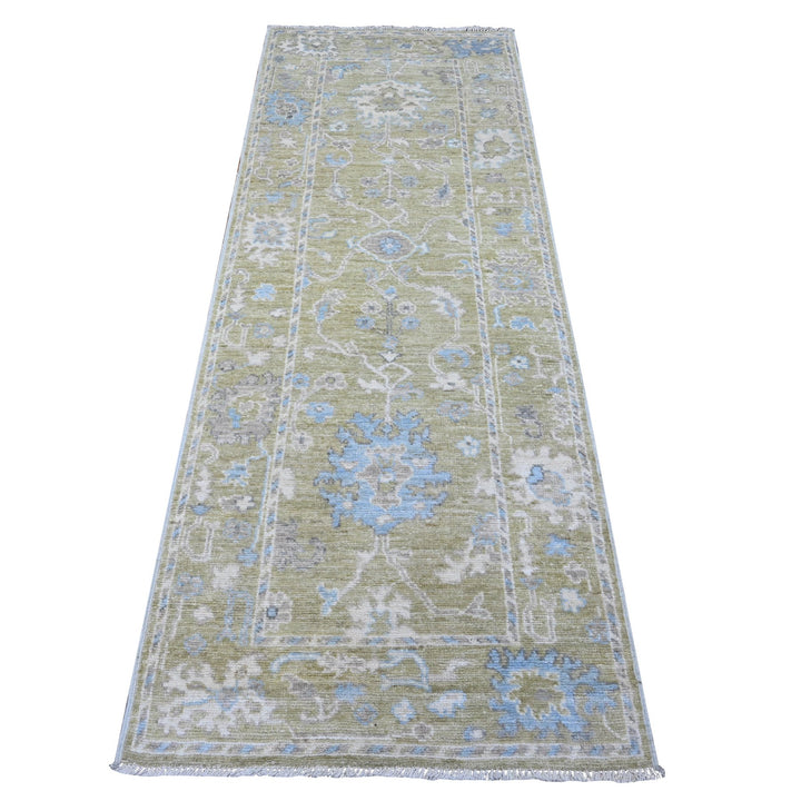 2'10" x 7'10" New Hand Knotted Green Wool Runner Oriental Rug - MOA10289598