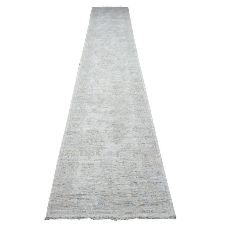 2'8" x 15'5" New Hand Knotted Grey Wool Runner Oriental Rug - MOA10289599