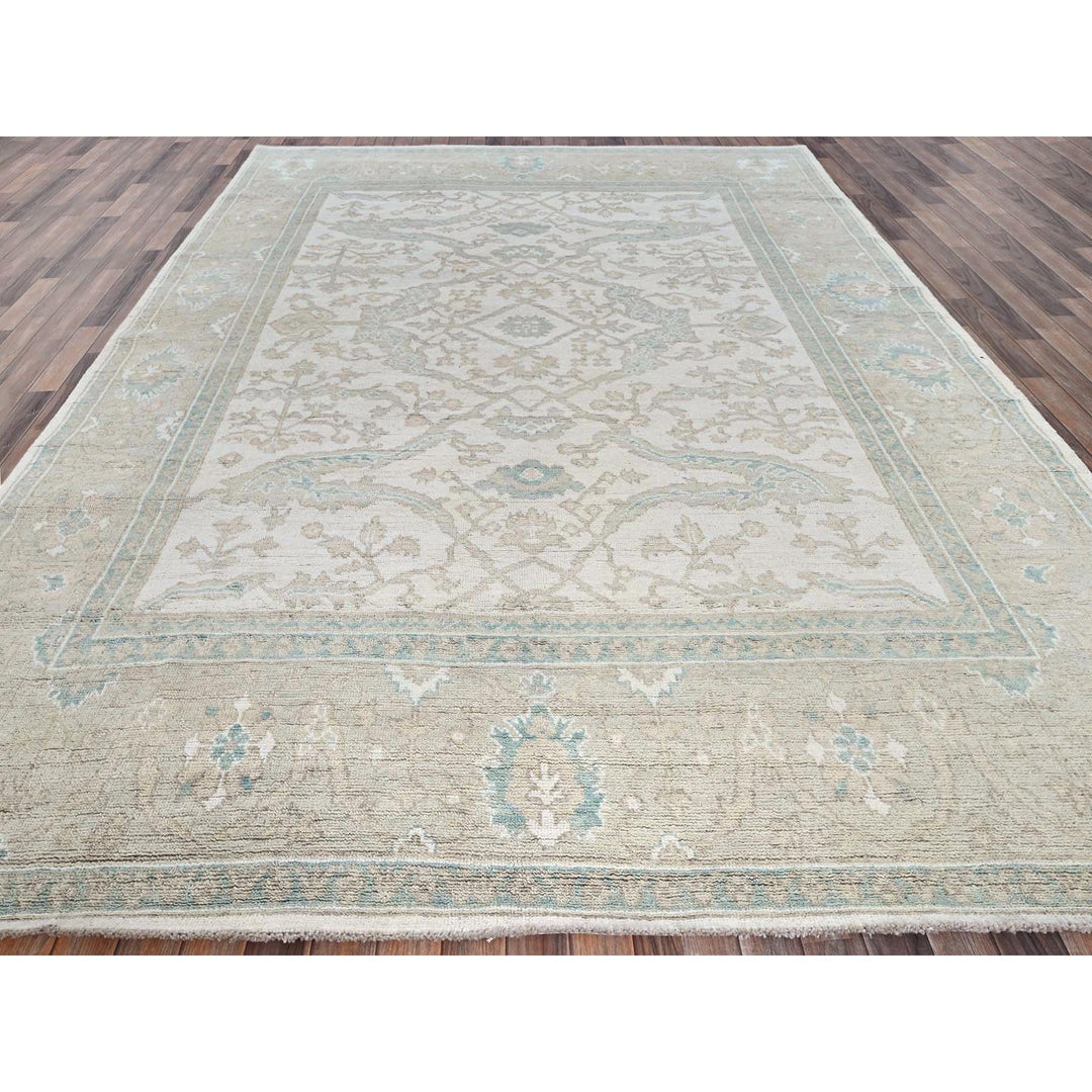 9'2" x 12'0" New Hand Knotted Ivory Wool Rectangle Oriental Rug - MOA102895