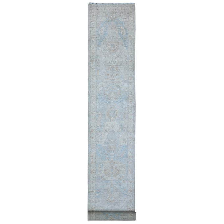 2'6" x 18'10" New Hand Knotted Grey Wool Runner Oriental Rug - MOA10289602