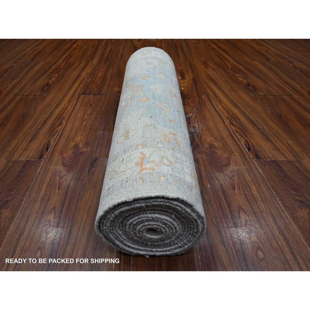 2'6" x 18'10" New Hand Knotted Grey Wool Runner Oriental Rug - MOA10289602