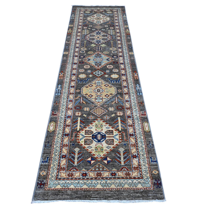 2'7" x 9'6" New Hand Knotted Grey Wool Runner Oriental Rug - MOA10289604