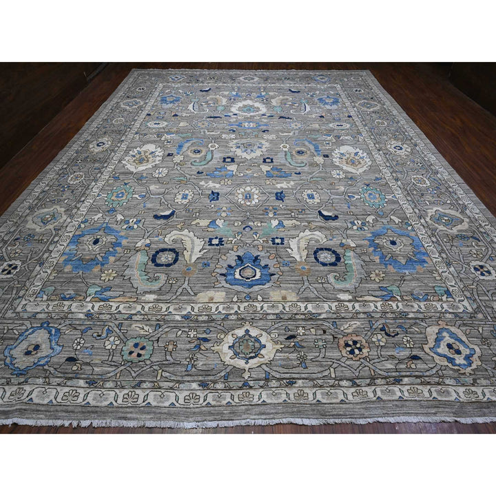 11'9" x 15'2" New Hand Knotted Grey Wool Rectangle Oriental Rug - MOA10289619