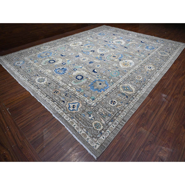 11'9" x 15'2" New Hand Knotted Grey Wool Rectangle Oriental Rug - MOA10289619