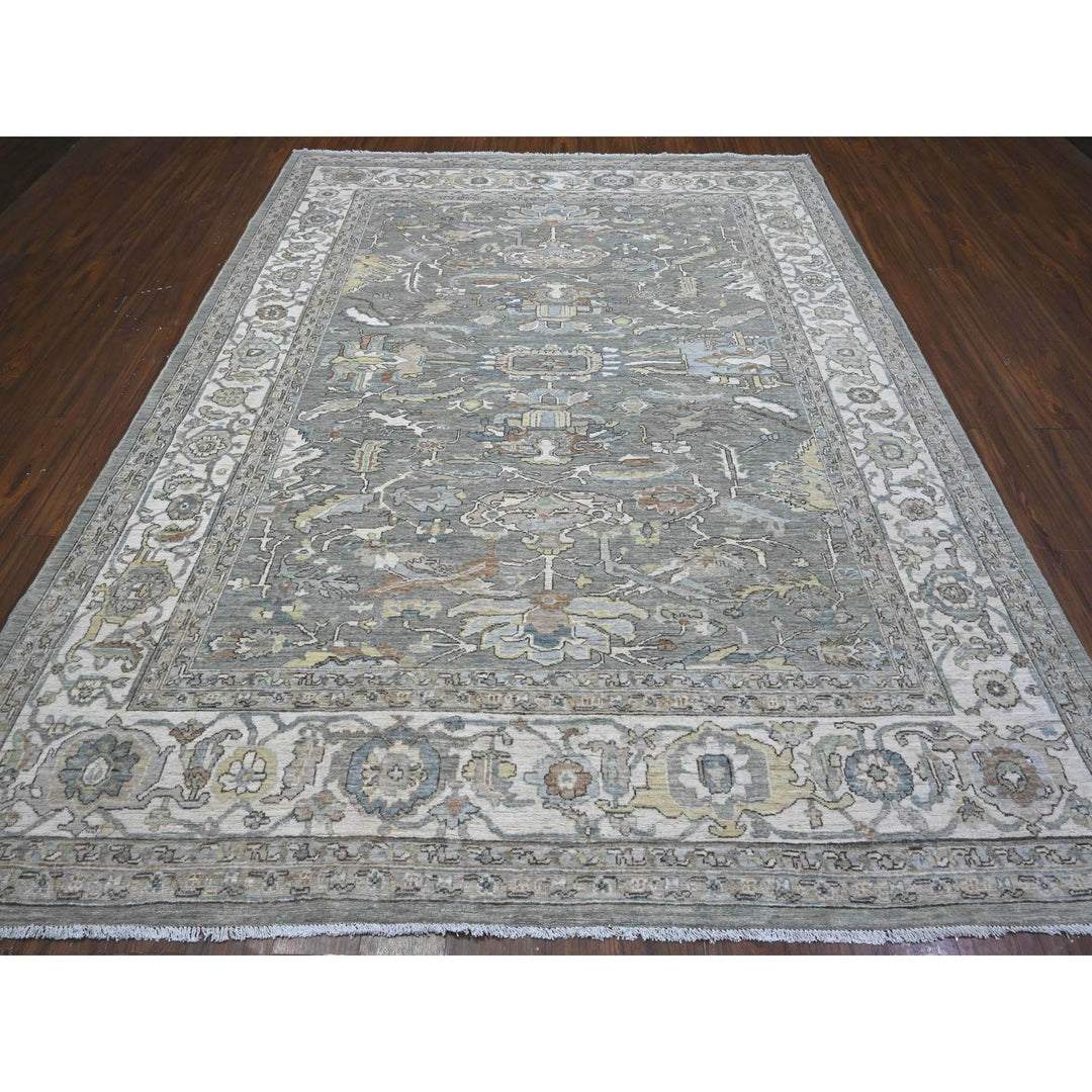 8'3" x 10'5" New Hand Knotted Grey Wool Rectangle Oriental Rug - MOA10289620