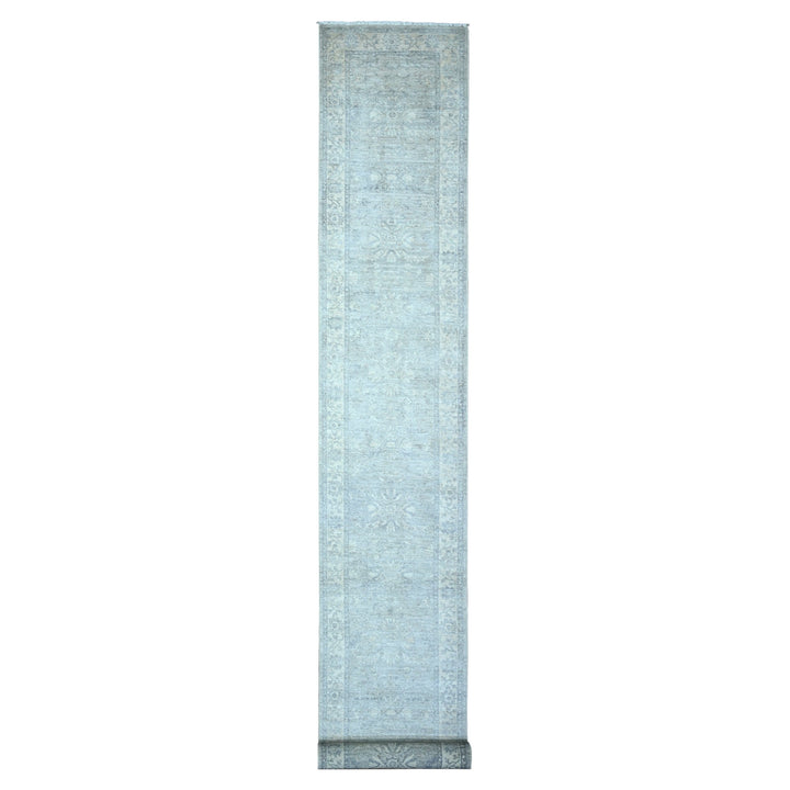 2'5" x 17'10" New Hand Knotted Grey Wool Runner Oriental Rug - MOA10289625