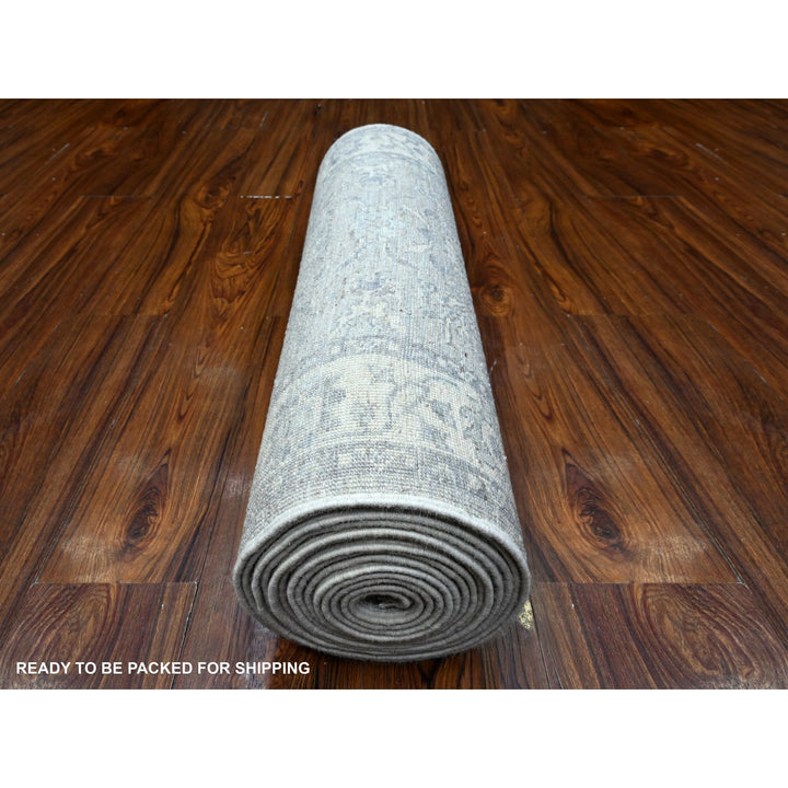 2'5" x 17'10" New Hand Knotted Grey Wool Runner Oriental Rug - MOA10289625