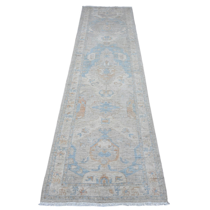 2'7" x 9'6" New Hand Knotted Grey Wool Runner Oriental Rug - MOA10289627