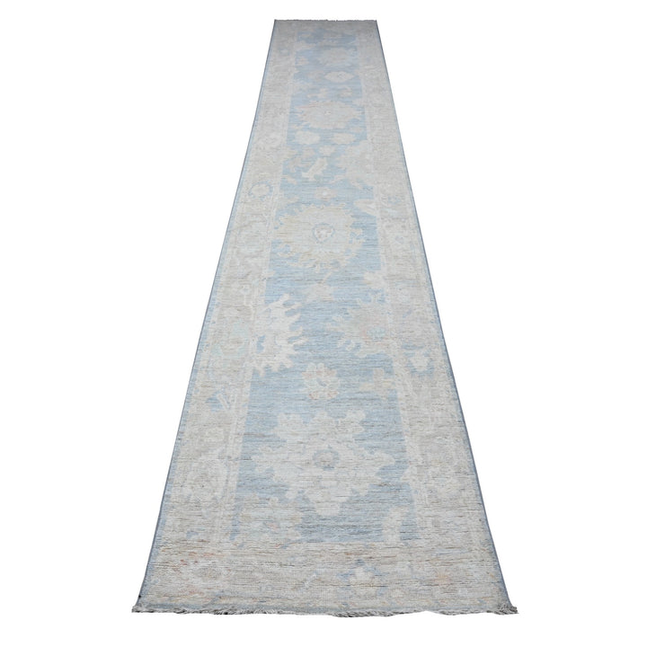 2'7" x 15'3" New Hand Knotted Blue Wool Runner Oriental Rug - MOA10289630