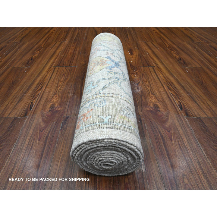 2'7" x 15'9" New Hand Knotted Grey Wool Runner Oriental Rug - MOA10289631