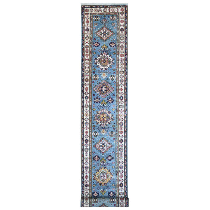 2'7" x 19'6" New Hand Knotted Blue Wool Runner Oriental Rug - MOA10289638