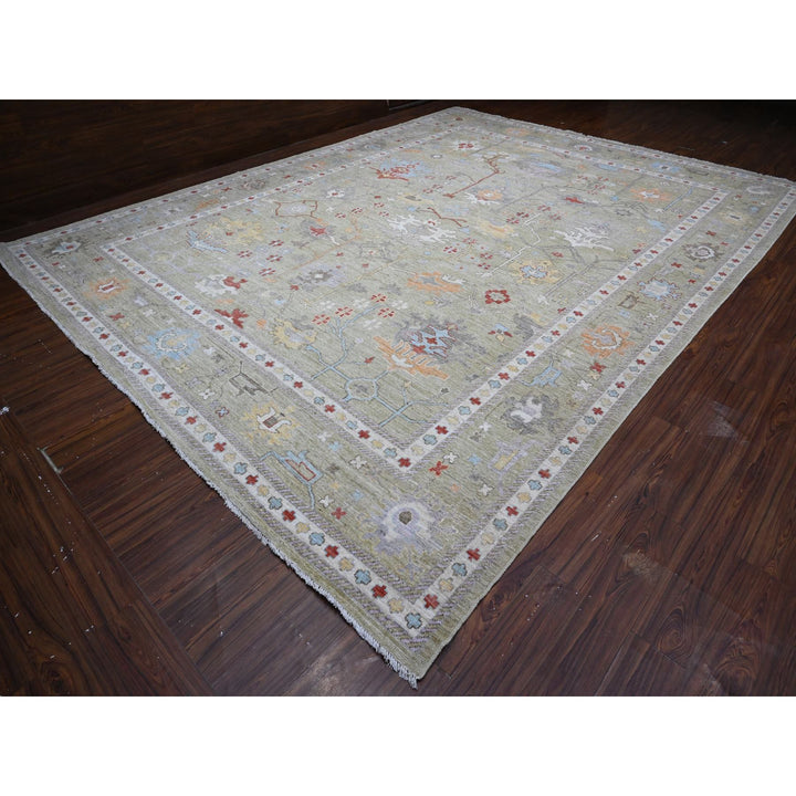 11'10" x 15'9" New Hand Knotted Green Wool Rectangle Oriental Rug - MOA10289642