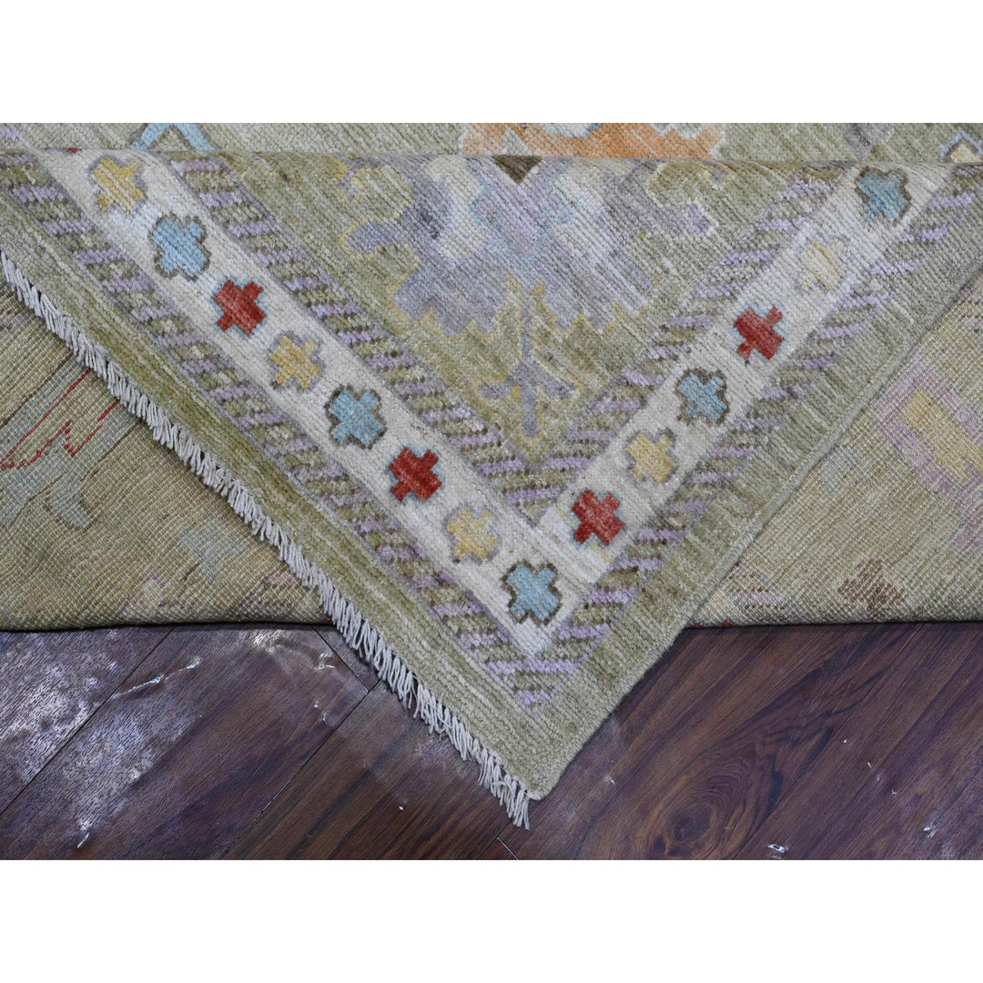 11'10" x 15'9" New Hand Knotted Green Wool Rectangle Oriental Rug - MOA10289642