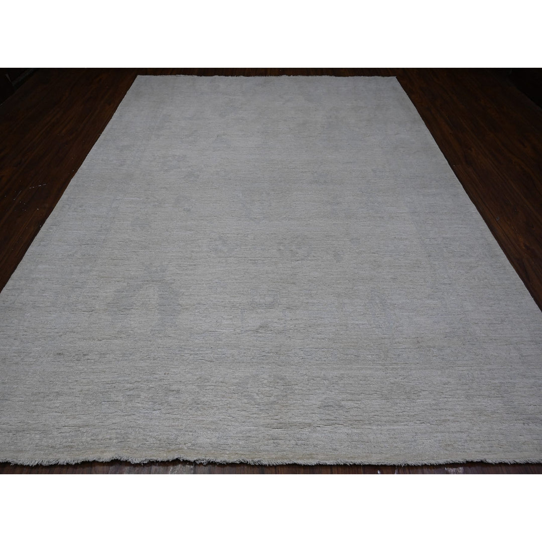 8'10" x 11'4" New Hand Knotted Ivory Wool Rectangle Oriental Rug - MOA10289645