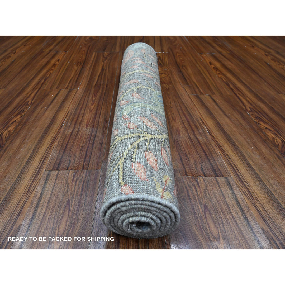 2'6" x 6'2" New Hand Knotted Grey Wool Runner Oriental Rug - MOA10289648