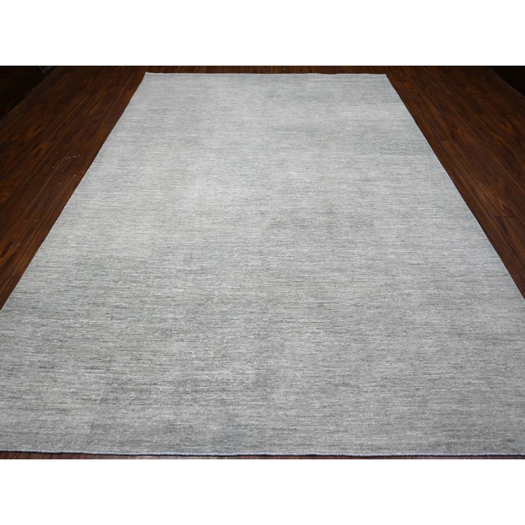 8'8" x 11'9" New Hand Knotted Grey Wool Rectangle Oriental Rug - MOA10289655