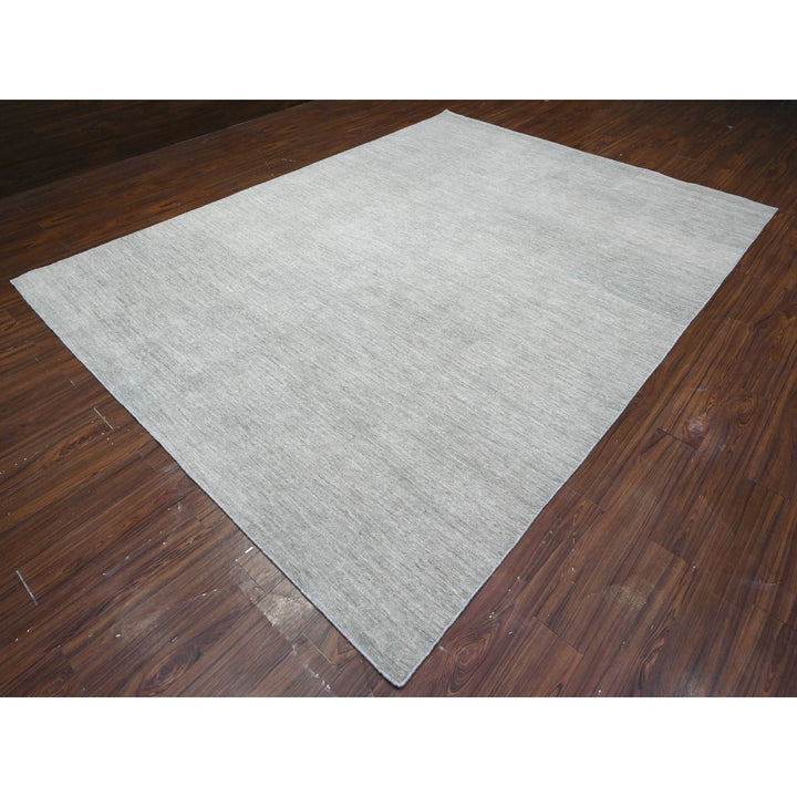 8'8" x 11'9" New Hand Knotted Grey Wool Rectangle Oriental Rug - MOA10289655