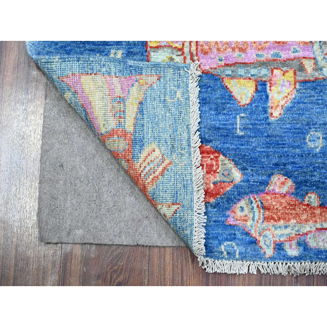 2'1" x 2'11" New Hand Knotted Blue Wool Rectangle Oriental Rug - MOA10289661