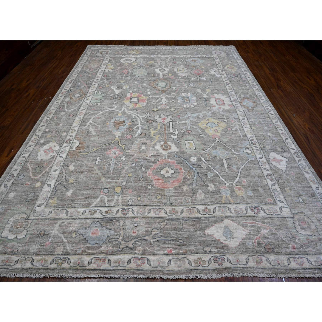 9'1" x 12'1" New Hand Knotted Grey Wool Rectangle Oriental Rug - MOA10289662