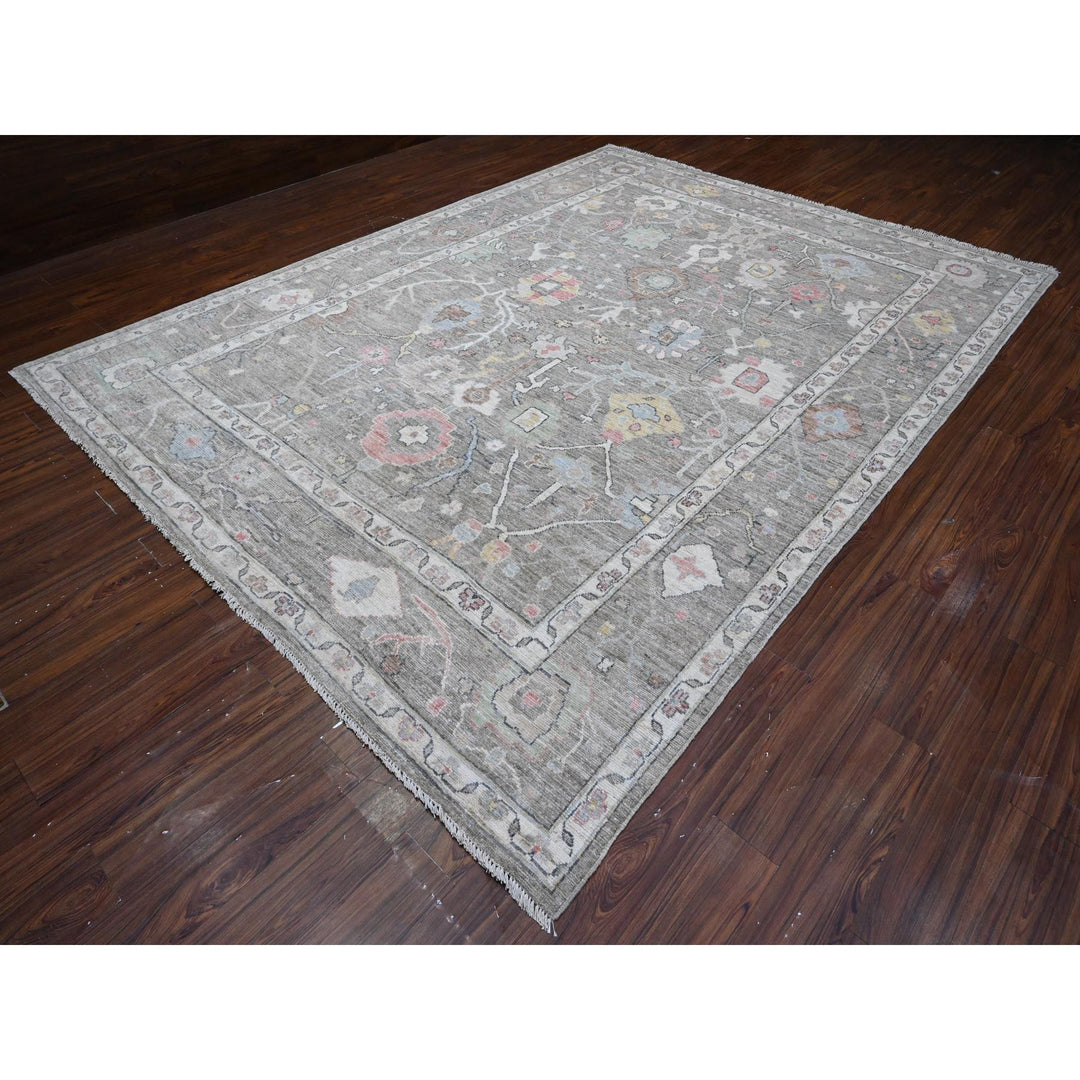 9'1" x 12'1" New Hand Knotted Grey Wool Rectangle Oriental Rug - MOA10289662