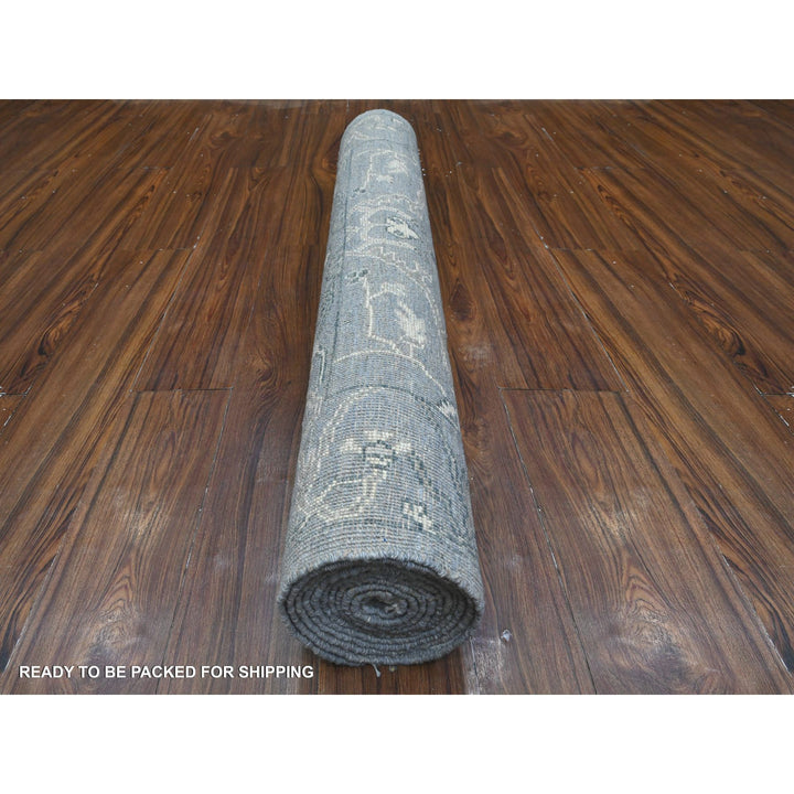 4'1" x 11'10" New Hand Knotted Grey Wool Runner Oriental Rug - MOA10289673