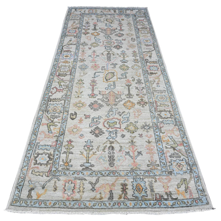 4'1" x 10'0" New Hand Knotted Grey Wool Runner Oriental Rug - MOA10289674