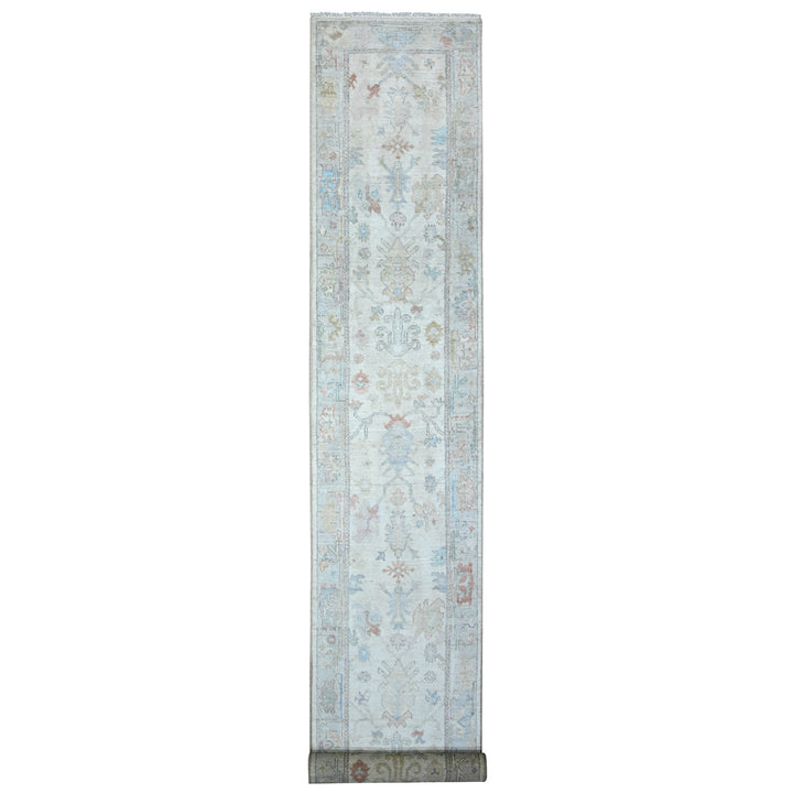 2'8" x 19'2" New Hand Knotted Ivory Wool Runner Oriental Rug - MOA10289677