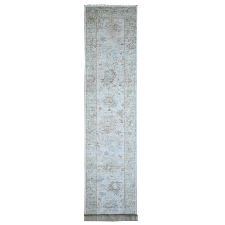 2'10" x 16'0" New Hand Knotted Grey Wool Runner Oriental Rug - MOA10289679