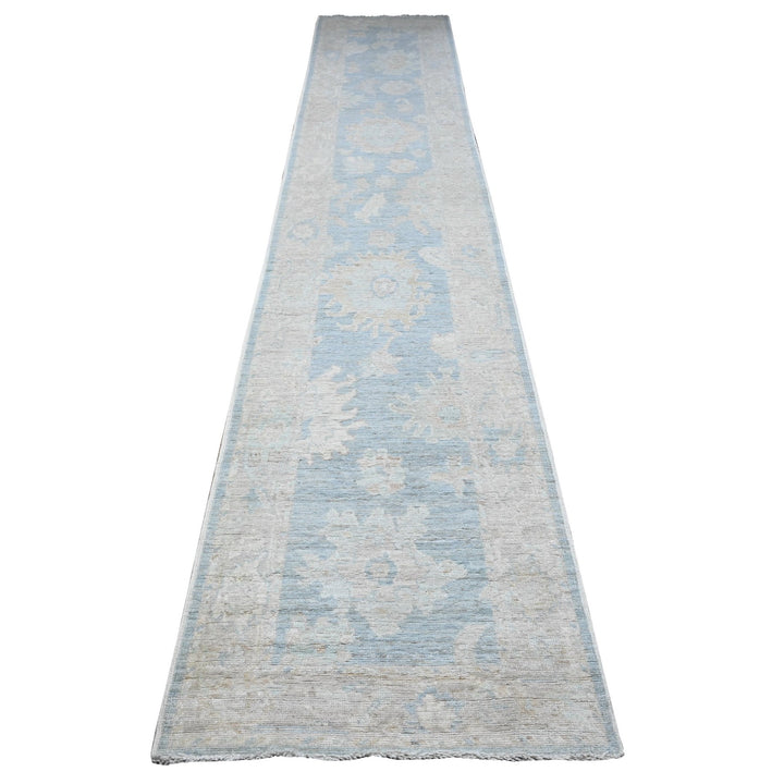 2'9" x 15'4" New Hand Knotted Blue Wool Runner Oriental Rug - MOA10289681