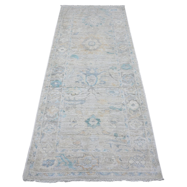 3'2" x 7'9" New Hand Knotted Grey Wool Runner Oriental Rug - MOA10289686